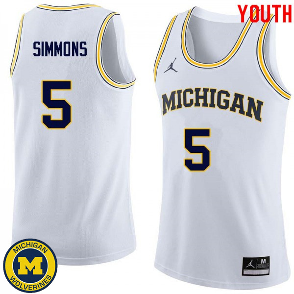 Youth Michigan Wolverines #5 Jaaron Simmons White College Basketball Jersey